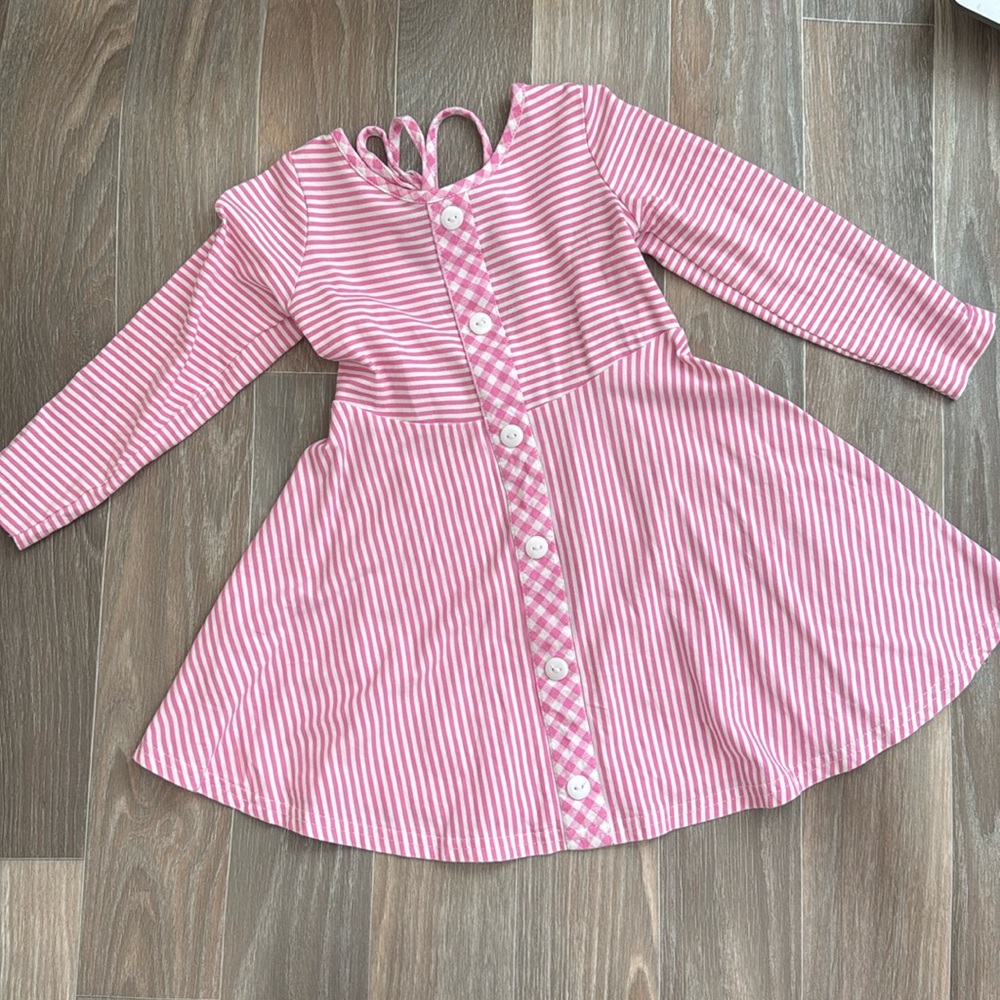 Ricrac & Ruffles - Pink striped dress - 3T